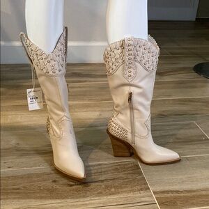 Jessica Simpson Cream Studded Heeled Boots